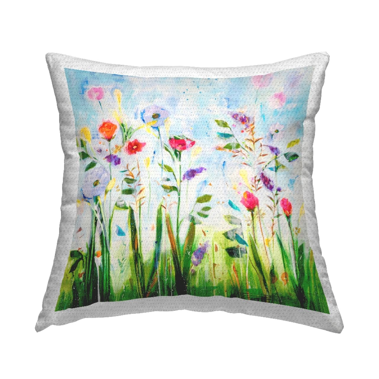 Stupell Industries Spring Modern Flower Blue Meadow Outdoor Printed Pillow